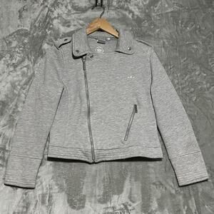 Adidas Originals Fleece Moto Jacket Womens Size L Gray Asymmetrical Zipper biker